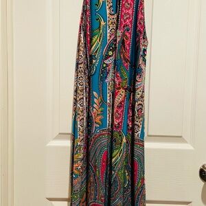 Lily Turquoise Paisley Maxi Dress with Pink & Green Accents